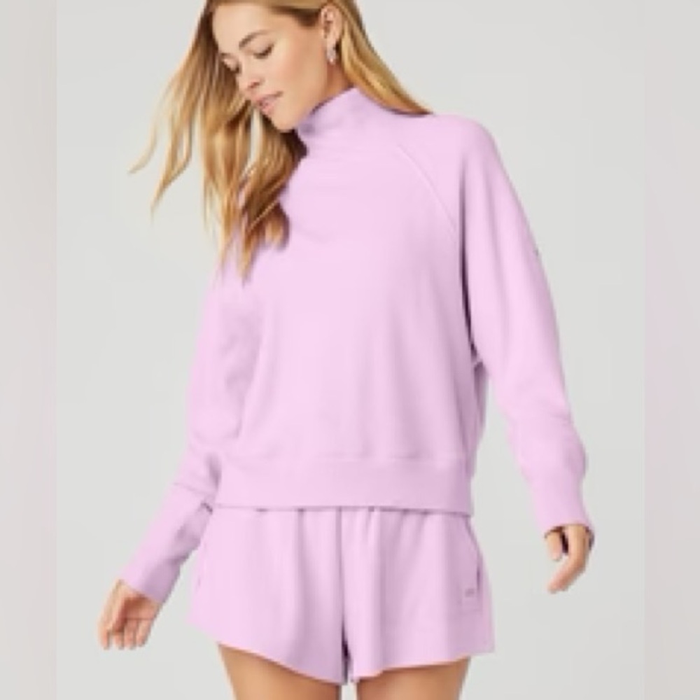 Waffle Weekend Escape Mock Neck Long Sleeve in Bubblegum Pink size Small